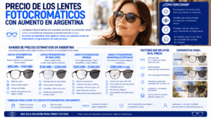 Infografía sobre el precio de los lentes fotocromáticos con aumento en Argentina: rangos de costos y factores que influyen