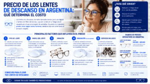 Infografía sobre el precio de los lentes de descanso: rangos de costos, factores que influyen y si valen la pena