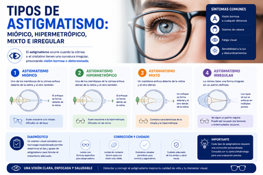 Tipos de astigmatismo: miópico, hipermetrópico, mixto e irregular